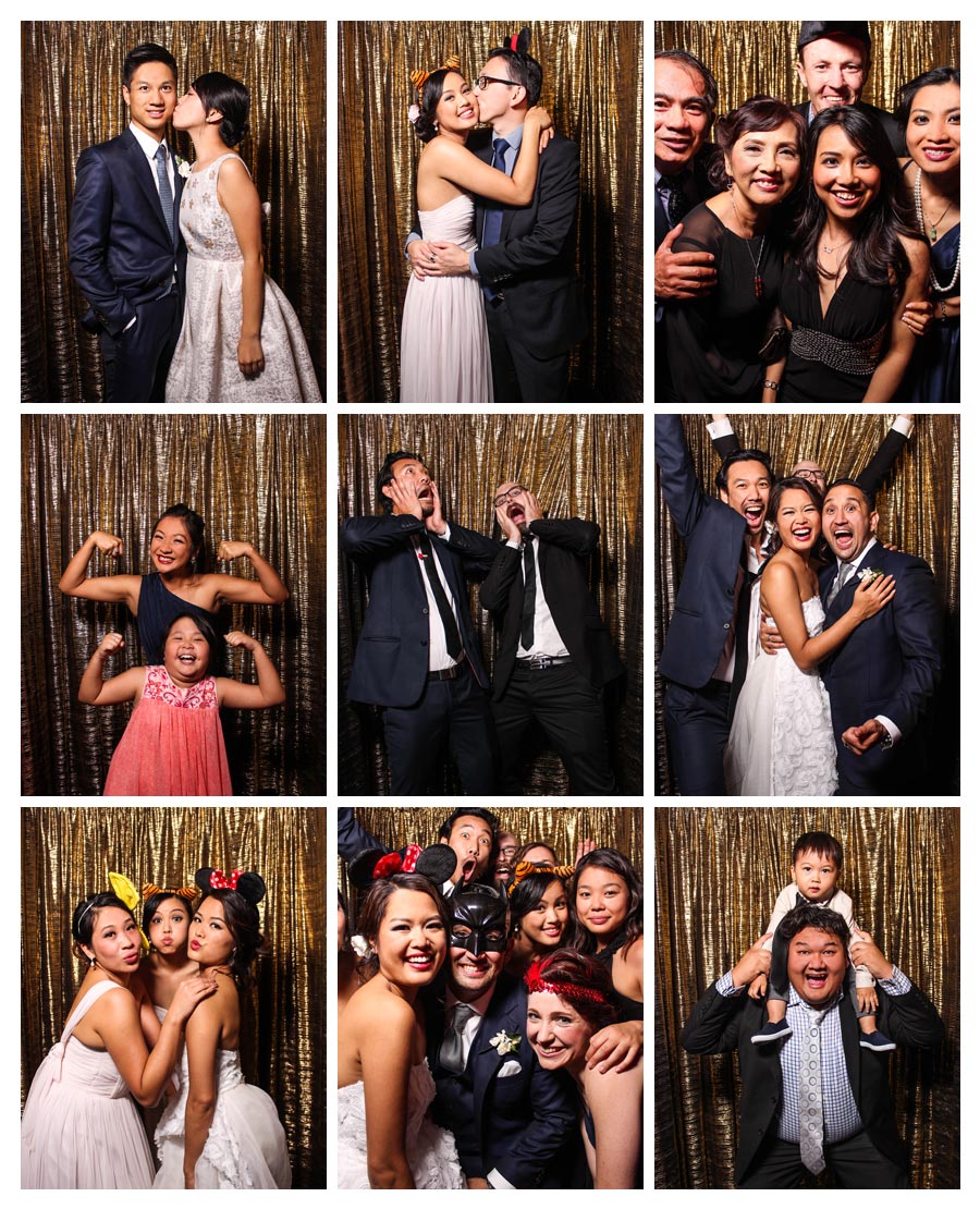 Photo Booth at Wedding with Gold Backdrop
