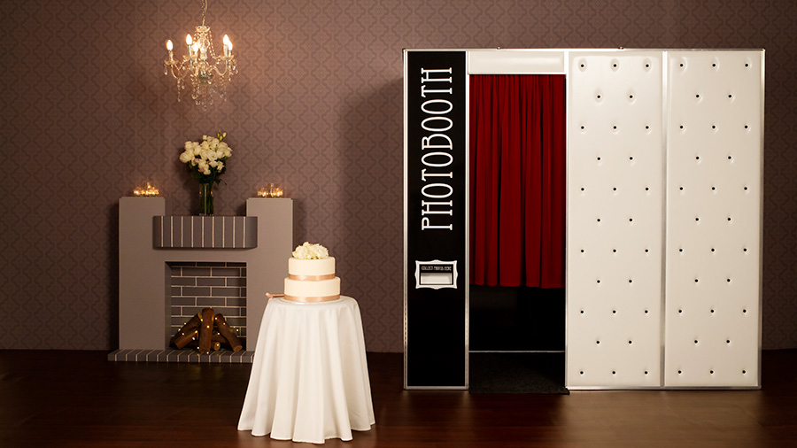 Warm stylish wedding photo booth